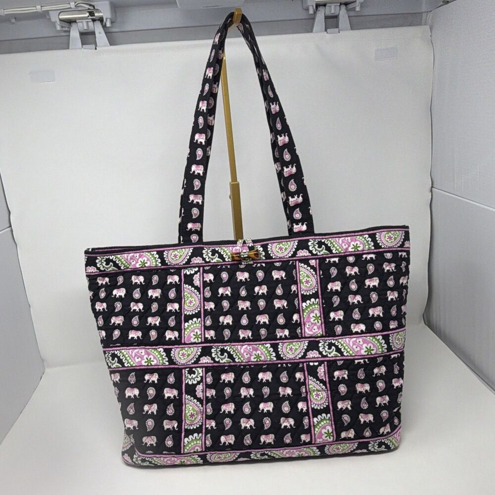 Vera Bradley Pink Elephant Tote Bag USA Retired Toggle Quilted Spring 2007
